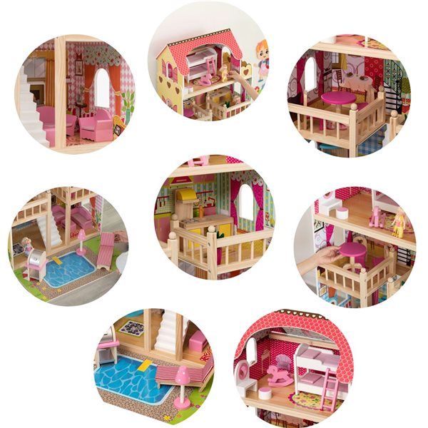 ShpilMaster Wooden Doll House with Toys and Furniture Accessories and LED Light