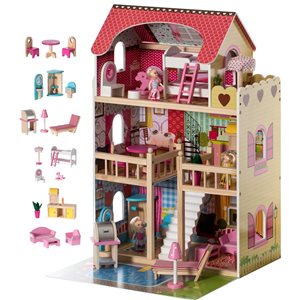 ShpilMaster Wooden Doll House with Toys and Furniture Accessories and LED Light