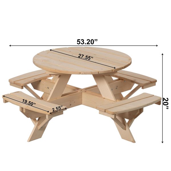 Gardenised Natural Wood Kid's Round Picnic Table w/ Bench