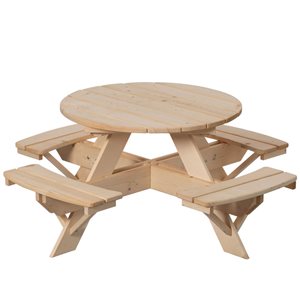 Gardenised Natural Wood Kid's Round Picnic Table w/ Bench