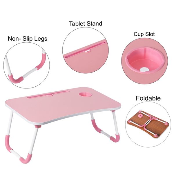 Basicwise Pink Bed Tray Laptop Foldable Table