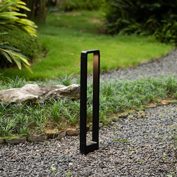 Gardenised 31.5-in Decorative Black Aluminum Bollard LED Garden Light