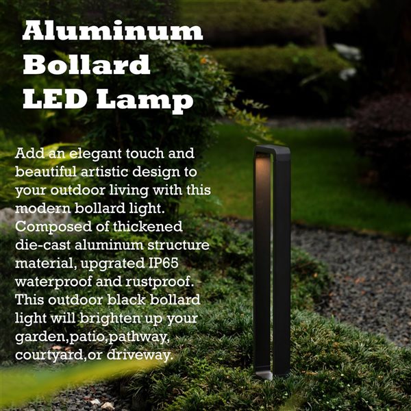 Gardenised 31.5-in Decorative Black Aluminum Bollard LED Garden Light