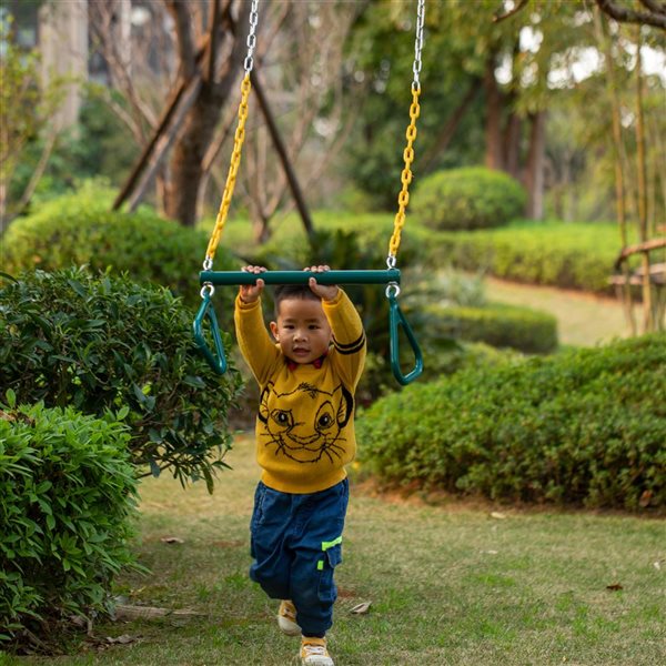 PLAYBERG Yellow and Green Playground Kids Hanging Trapeze Bar