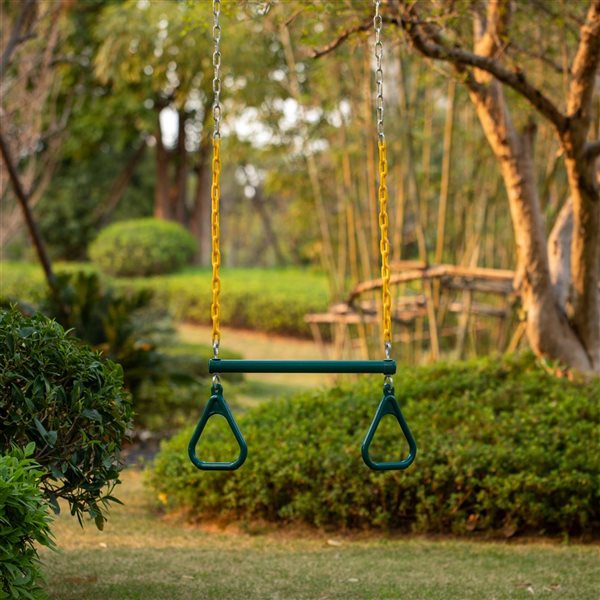 PLAYBERG Yellow and Green Playground Kids Hanging Trapeze Bar