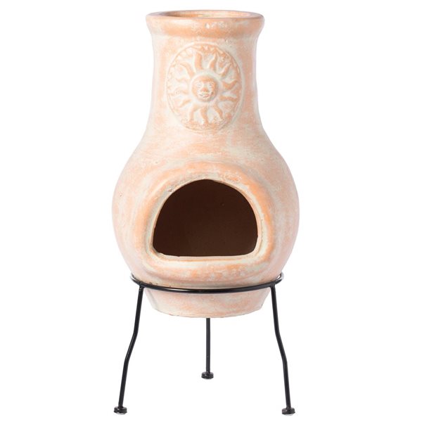 Vintiquewise 23.5-in Clay Chiminea Charcoal Outdoor Fireplace with Sturdy Metal Stand