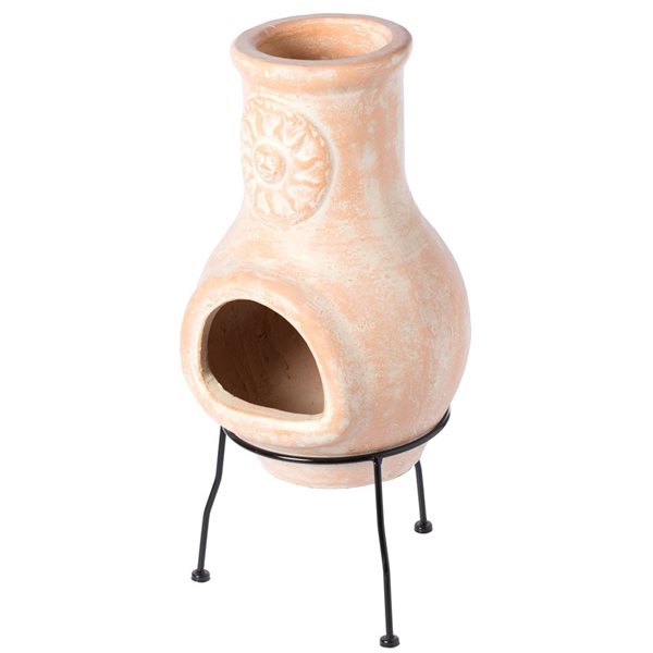 Vintiquewise 23.5-in Clay Chiminea Charcoal Outdoor Fireplace with Sturdy Metal Stand