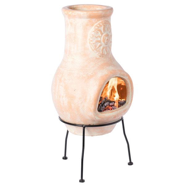 Vintiquewise 23.5-in Clay Chiminea Charcoal Outdoor Fireplace with Sturdy Metal Stand