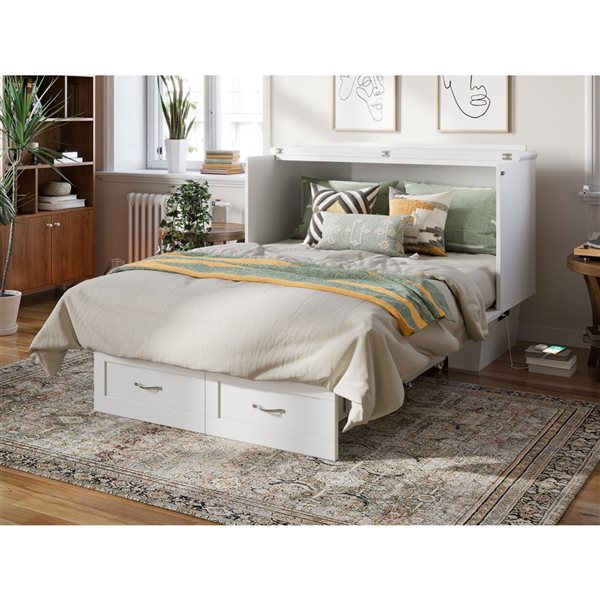 AFI Monroe White Murphy Double Bed Size with Mattress, Storage and Built-in Charger