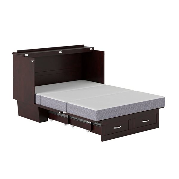 AFI Monroe Espresso Murphy Double Bed Size with Mattress, Storage and Built-in Charger