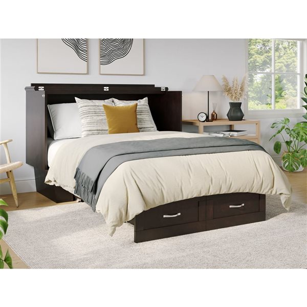 AFI Monroe Espresso Murphy Double Bed Size with Mattress, Storage and Built-in Charger