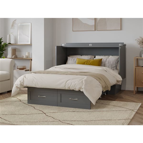 AFI Monroe Grey Murphy Double Bed Size with Mattress, Storage and Built-in Charger