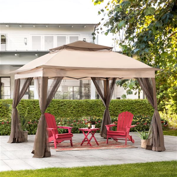 Sunjoy Mason 11 x 11-ft Brown Steel and Beige Canopy Outdoor Pop-up Gazebo - Netting included