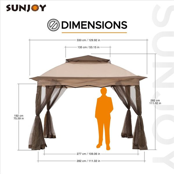 Sunjoy Mason 11 x 11-ft Brown Steel and Beige Canopy Outdoor Pop-up Gazebo - Netting included