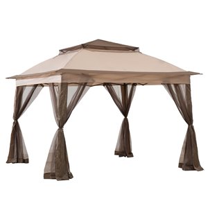 Sunjoy Mason 11 x 11-ft Brown Steel and Beige Canopy Outdoor Pop-up Gazebo - Netting included