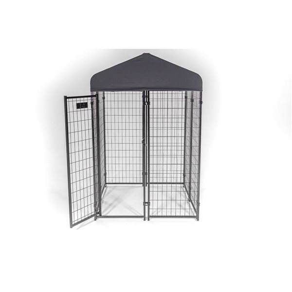 Lucky Dog Stay Series 6 H x 4 W x 4-ft D Grey Steel Outdoor Studio Dog Kennel with Polyester Canopy