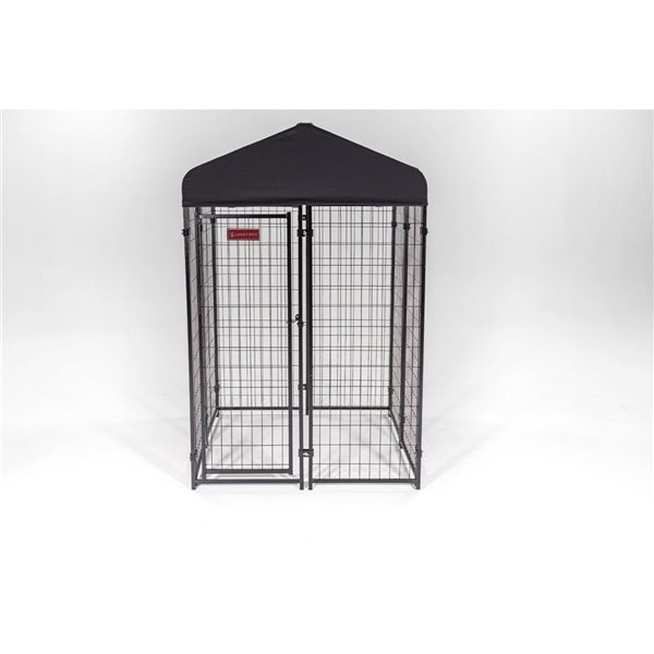 Lucky Dog Stay Series 6 H x 4 W x 4-ft D Grey Steel Outdoor Studio Dog Kennel with Polyester Canopy