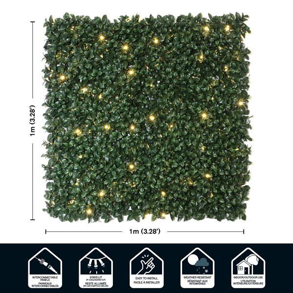 everhome Ficus Artificial Hedge Wall Panel with Lights - 3.28 x 3.28-ft - 1/Pack