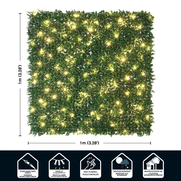 Panneau mural pour haie artificielle en buis anglais avec lumières de everhome, 3,28 x 3,28 pi, 2/pqt