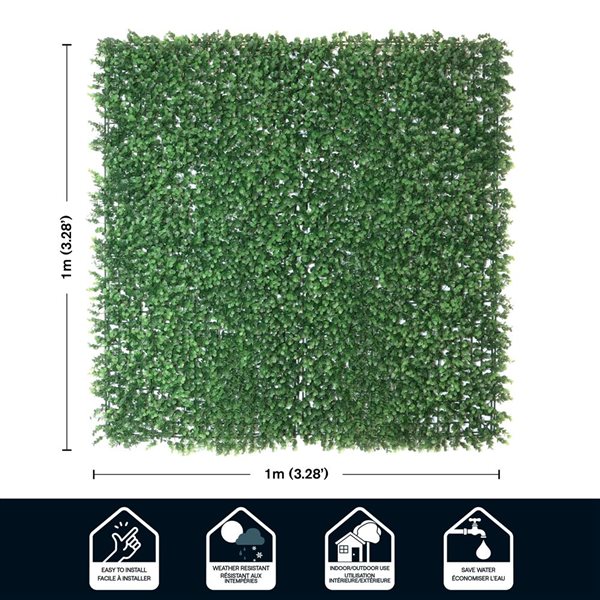 everhome English Boxwood Artificial Hedge Wall Panel - 3.28 x 3.28-ft - 1/Pack