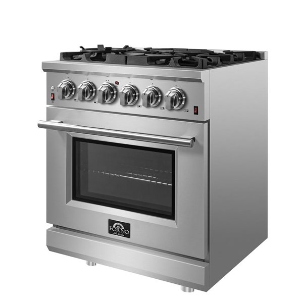 Massimo 30-inch Gas Range Stainless Steel, 5 burners, 68,000 BTU, 4.32 cu. ft., Air Fryer, Griddle