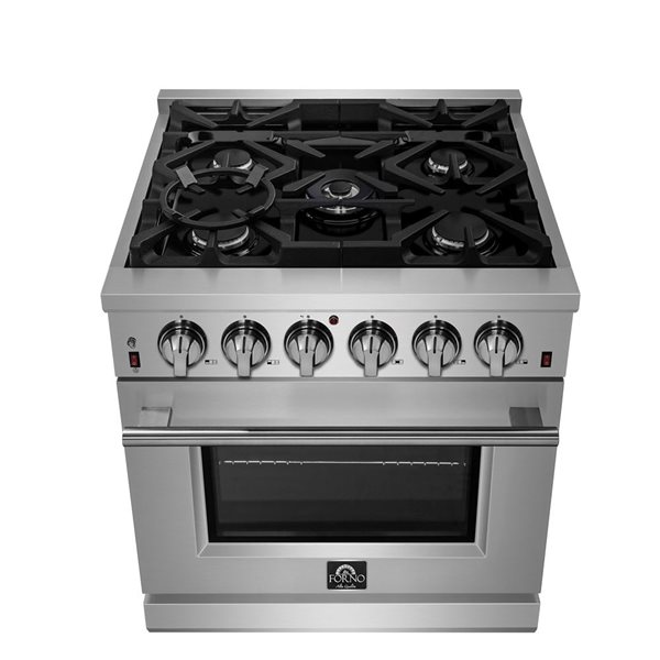 Massimo 30-inch Gas Range Stainless Steel, 5 burners, 68,000 BTU, 4.32 cu. ft., Air Fryer, Griddle