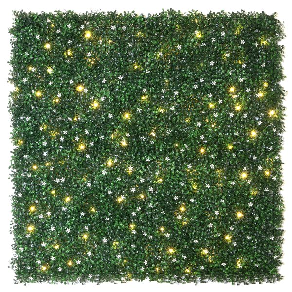 everhome Jasmine Boxwood Artificial Hedge Wall Panel with Lights - 3.28 x 3.28-ft - 2/Pack