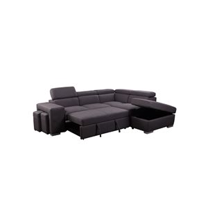 Urban Cali Pasadena Large Noble Cement Sleeper Sectional Sofa Bed w/ Storage Ottoman and 2 Stools