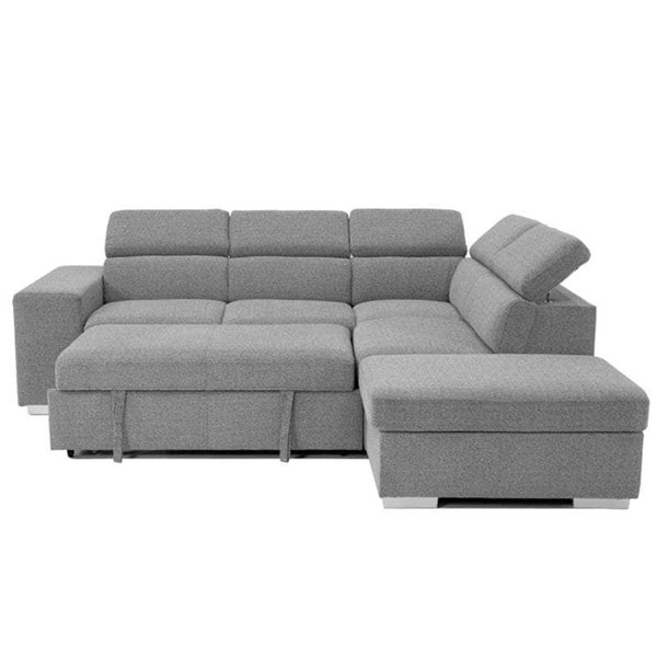 Urban Cali Pasadena Large Thora Stone Sleeper Sectional Sofa Bed w/ Storage Ottoman and 2 Stools