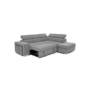 Urban Cali Pasadena Large Thora Stone Sleeper Sectional Sofa Bed w/ Storage Ottoman and 2 Stools