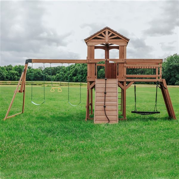 Backyard Discovery Sterling Point Wooden Playset with Green Slide