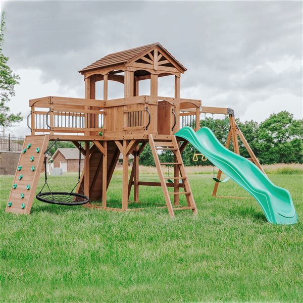 Backyard Discovery Sterling Point Wooden Playset with Green Slide