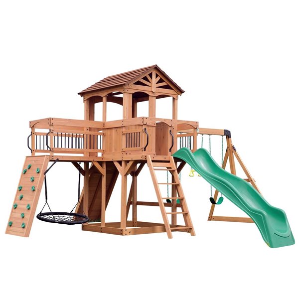 Ensemble de jeu en bois Sterling Point par Backyard Discovery avec toboggan vert