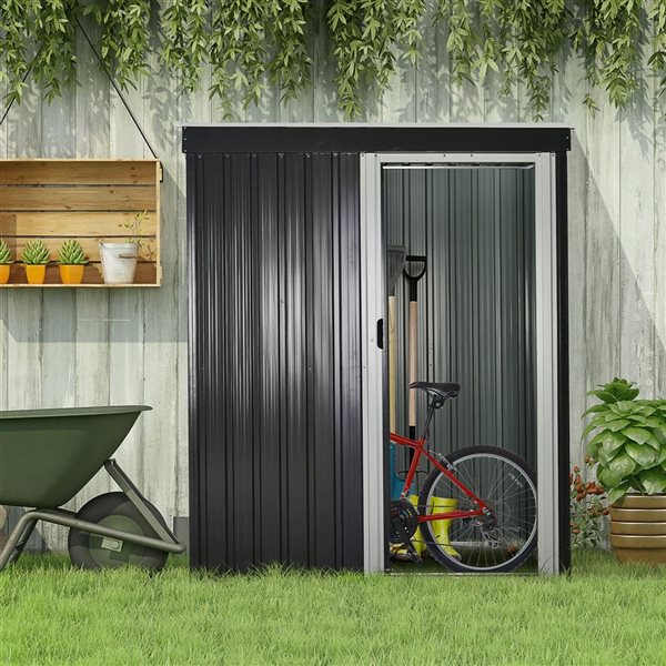 Outsunny Outdoor 5-ft x 3-ft Black Galvanized Steel Storage Shed w/ Sliding Door and Sloped Roof