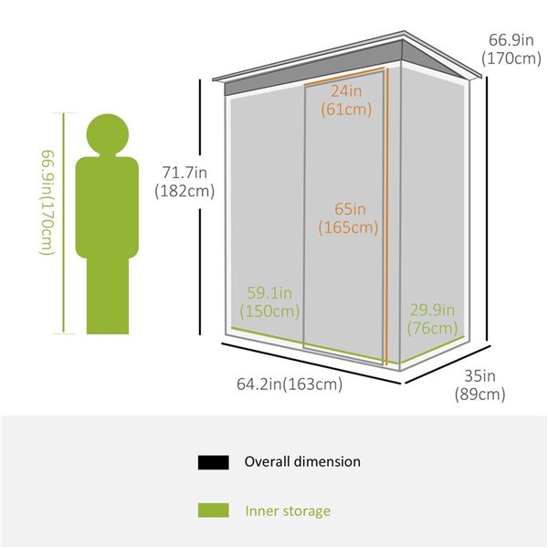 Outsunny Outdoor 5-ft x 3-ft Black Galvanized Steel Storage Shed w/ Sliding Door and Sloped Roof