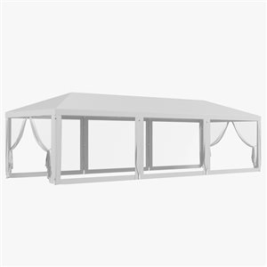 Outsunny 10-ft x 28-ft White Party Tent Gazebo w/ 8 Mesh Netting