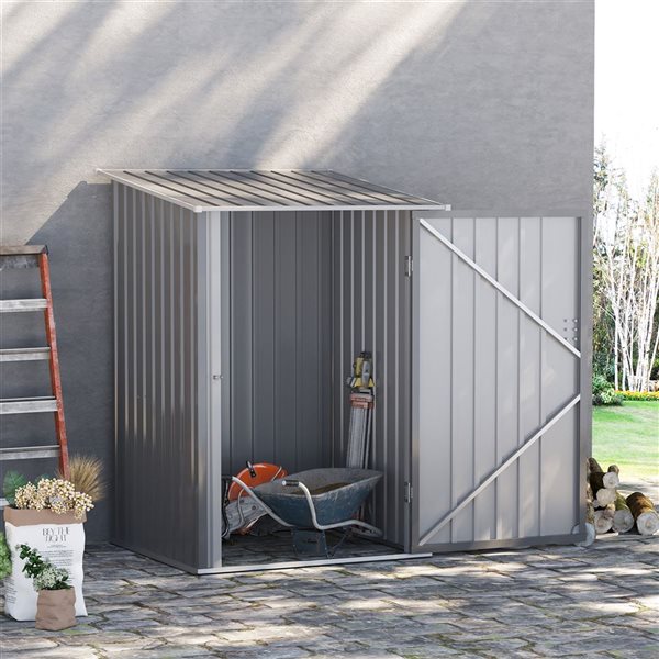 Outsunny 3.3-ft x 3.4-ft Gray Galvanized Steel Lean-to Garden Storage Shed