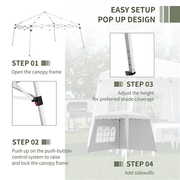 Outsunny 9.5-ft x 9.5-ft White UV50+ Height Adjustable Pop Up Canopy Tent w/ Carry Bag