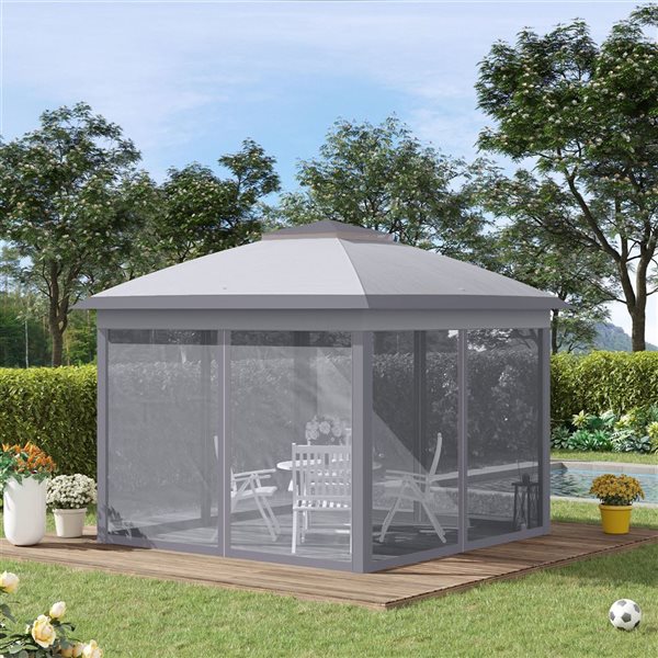 Outsunny 10-ft x 20-ft Cream White Pop Up Canopy Tent w/ 6 Removable Mesh Sidewalls