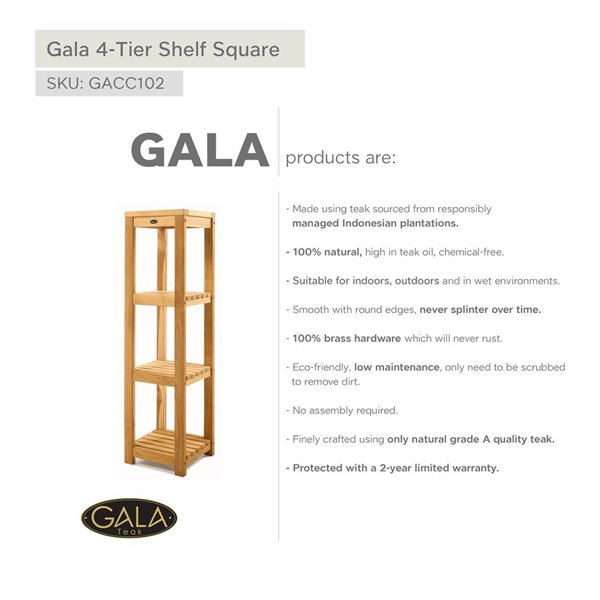 ARB Teak & Specialties Gala 45.25-in 4-Tier Square Teak Bath Shelf