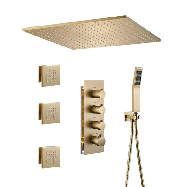 Mondawe 20-in Brushed Gold Shower Head Combo Thermostatic System with Body Sprays