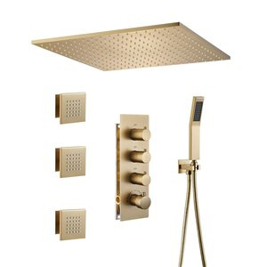 Mondawe 20-in Brushed Gold Shower Head Combo Thermostatic System with Body Sprays