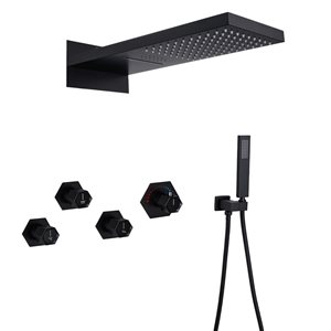 Mondawe Luxury Thermostatic Matte Black LED Waterfall Shower System with Music Player