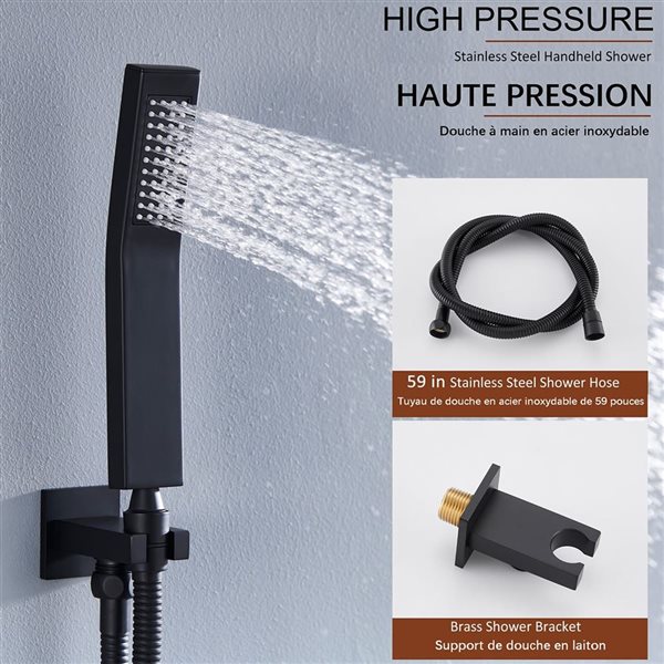 Mondawe 20-in Matte Black Shower Head Combo Thermostatic  System with Body Sprays