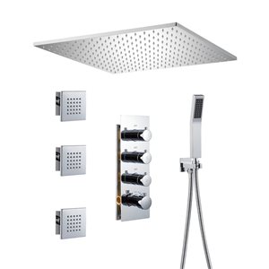 Système de douche thermostatique à deux pommeaux Mondawe 20 po chrome avec jets de corps