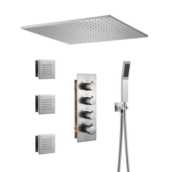 Mondawe 20-in Brushed Nickel Shower Head Combo Thermostatic System with Body Sprays