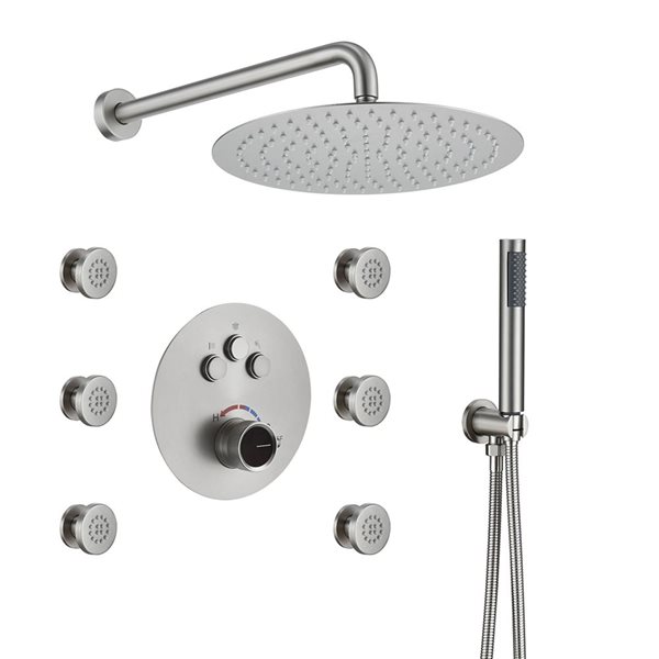 Mondawe Brushed Nickel Built-In Shower Faucet System with 6 Body Sprays