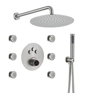 Mondawe Brushed Nickel Built-In Shower Faucet System with 6 Body Sprays