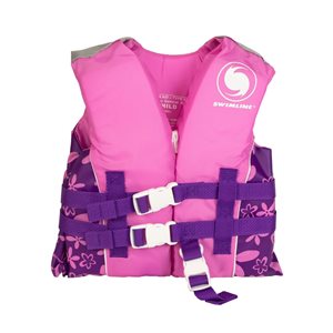 Swim Central Pink and Purple Floral Child Life Jacket Vest with Handle - Up to 50lbs