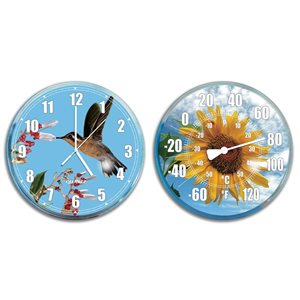 Swim Central Set of 2 Sunflower and Hummingbird 12-in HydroTools Swimming Pool Thermometer and Wall Clock Combination